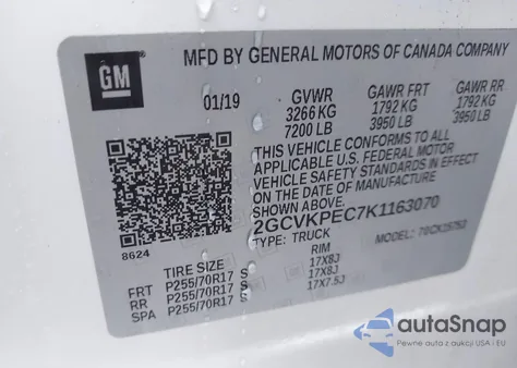 2019 Chevrolet Silverado 1500 Ld Lt z USA, uszkodzony, nr VIN 2GCVKPEC7K1163070